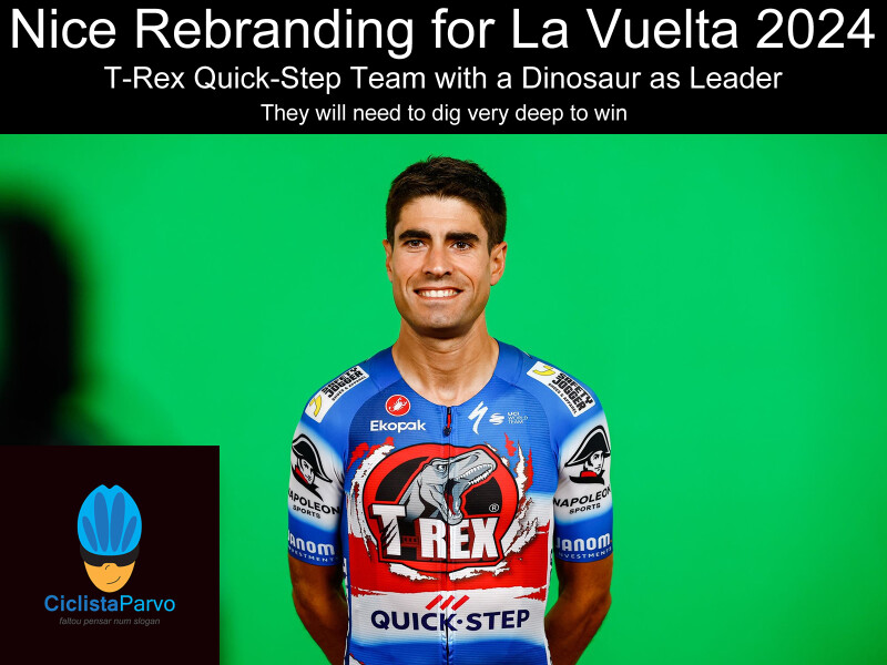 Nice Rebranding for La Vuelta 2024 T-Rex Quick-Step Team with a Dinosaur as Leader
