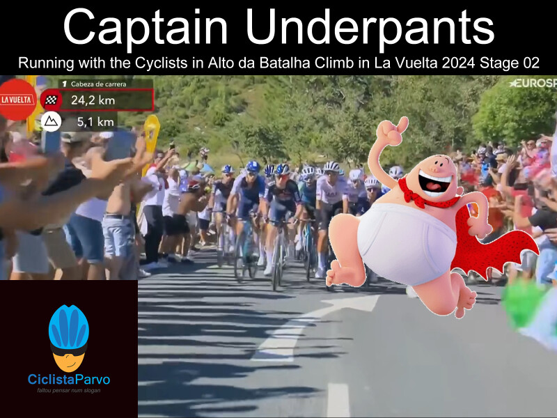 Captain Underpants Running with the Cyclists in Alto da Batalha Climb in La Vuelta 2024 Stage 02