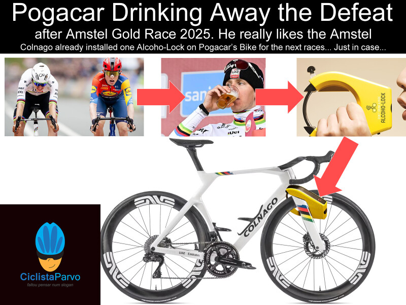 Pogacar Drinking Away the Defeat after Amstel Gold Race 2025