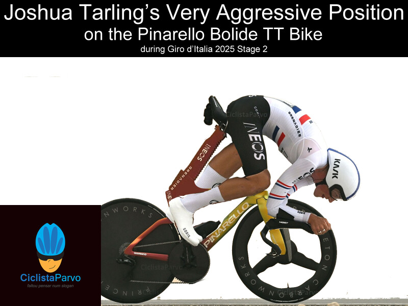 Joshua Tarling's Very Aggressive Position  on the Pinarello Bolide TT Bike  during Giro d'Italia 2025 Stage 2