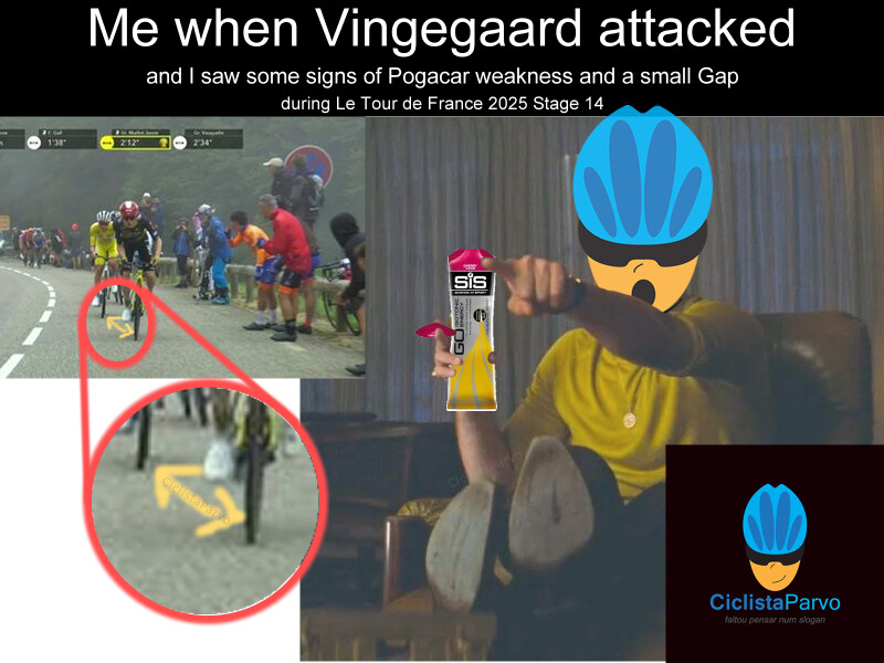 Me when Vingegaard attacked and I saw some signs of Pogacar weakness and a Small Gap