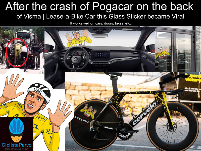 After the crash of Pogacar on the back  of Visma | Lease-a-Bike Car this Glass Sticker became Viral