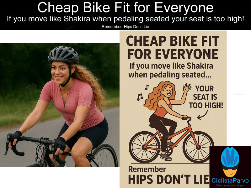 Cheap Bike Fit for Everyone If you move like Shakira when pedaling seated your seat is too high! Remember: Hips Don't Lie