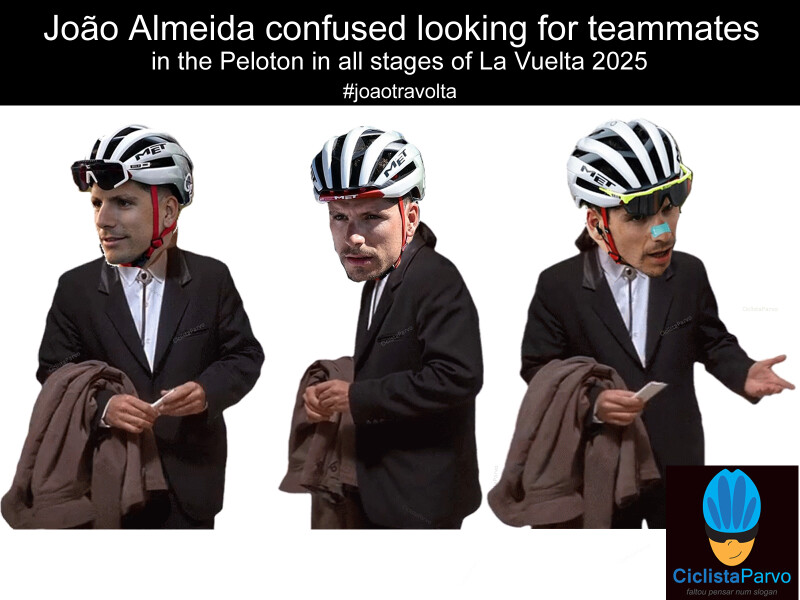 João Almeida confused looking for teammates in the Peloton in all stages of La Vuelta 2025