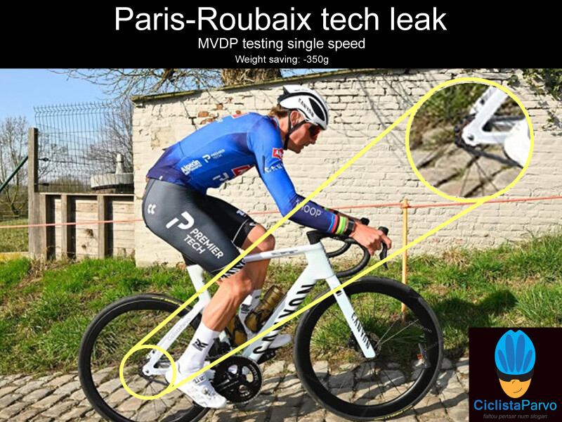 Paris-Roubaix tech leak MVDP testing single speed Weight saving: -350g