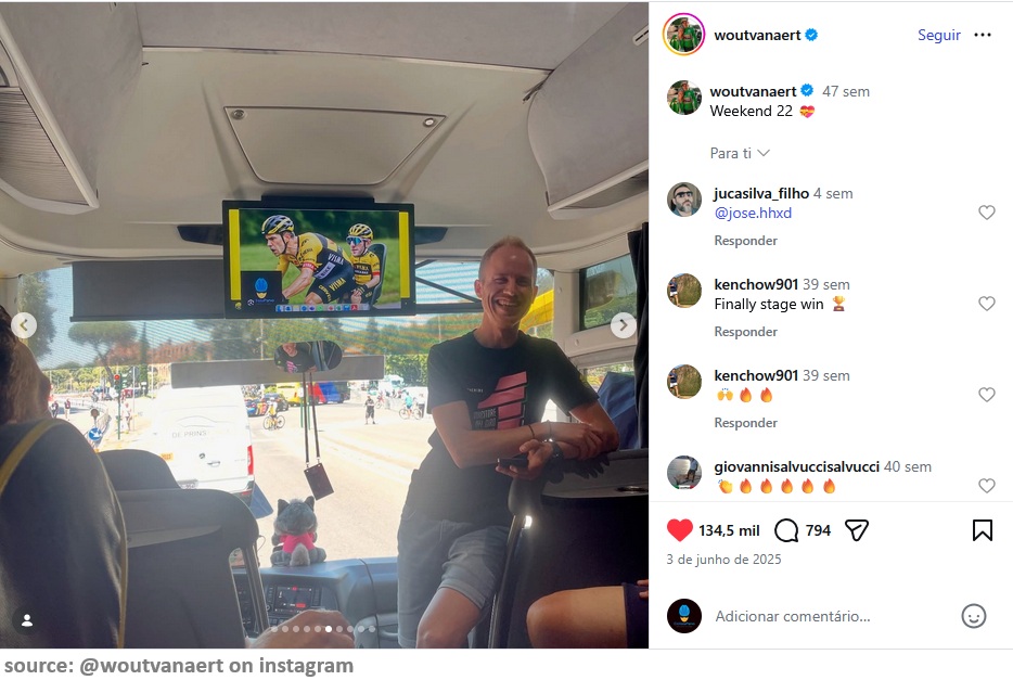 CiclistaParvo meme on Visma bus shared by Wout van Aert on Instagram